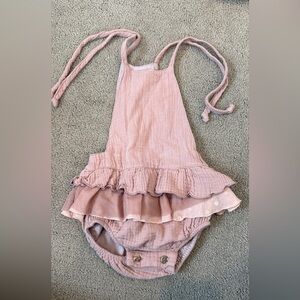 Popelin Pink Ruffled Kids One Piece